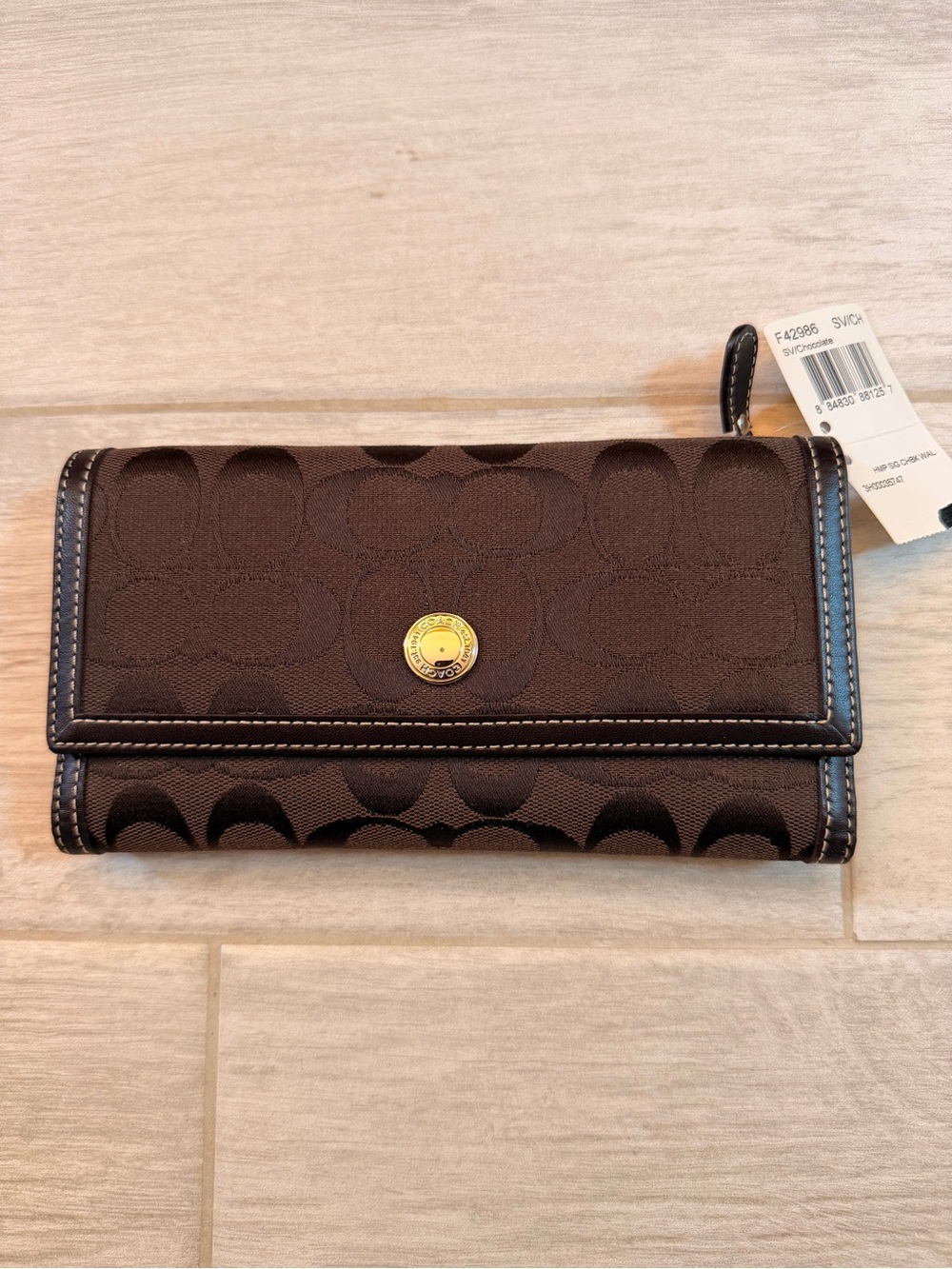 Coach Brown Signature Fold Wallet with Gold Accent